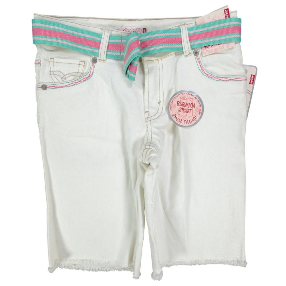 Levi's Y2K Bermuda Shorts Girls 12 White Denim NWT 2006 Retro Heart Pocket
